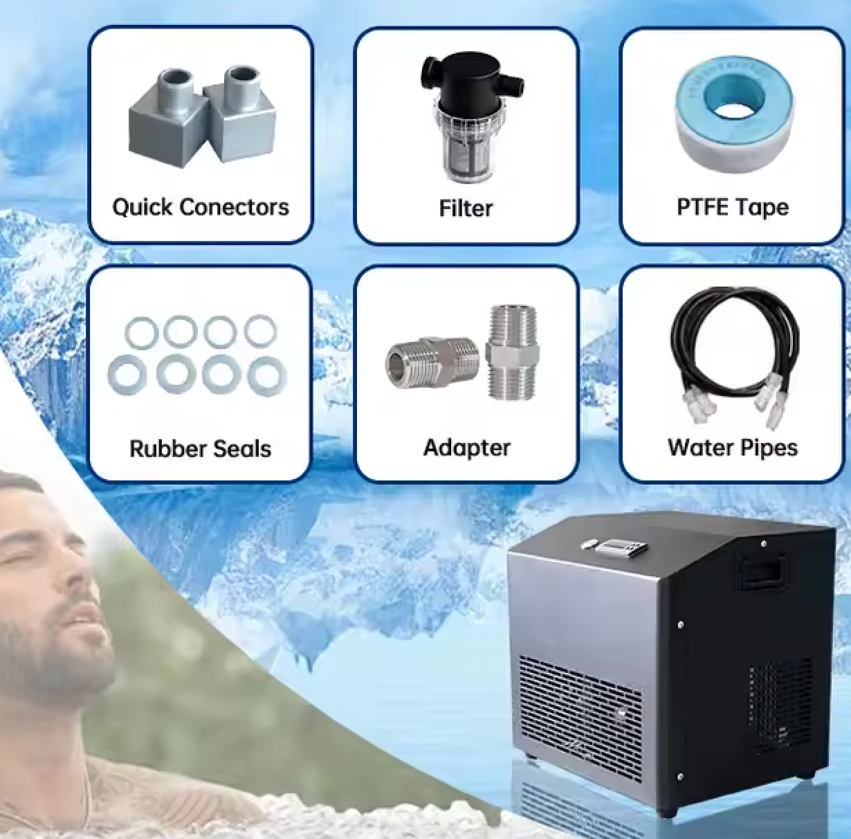 Portable Cold Plunge with 1/2 HP Chiller and Inflatable tub combo
