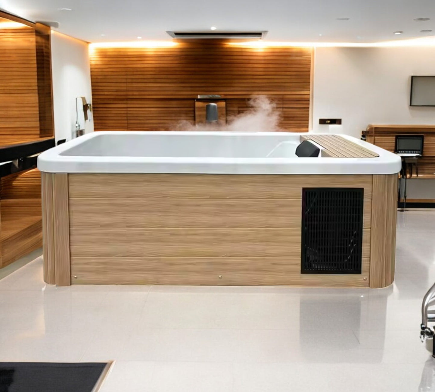 All In One Cold Plunge with wood grain style finish