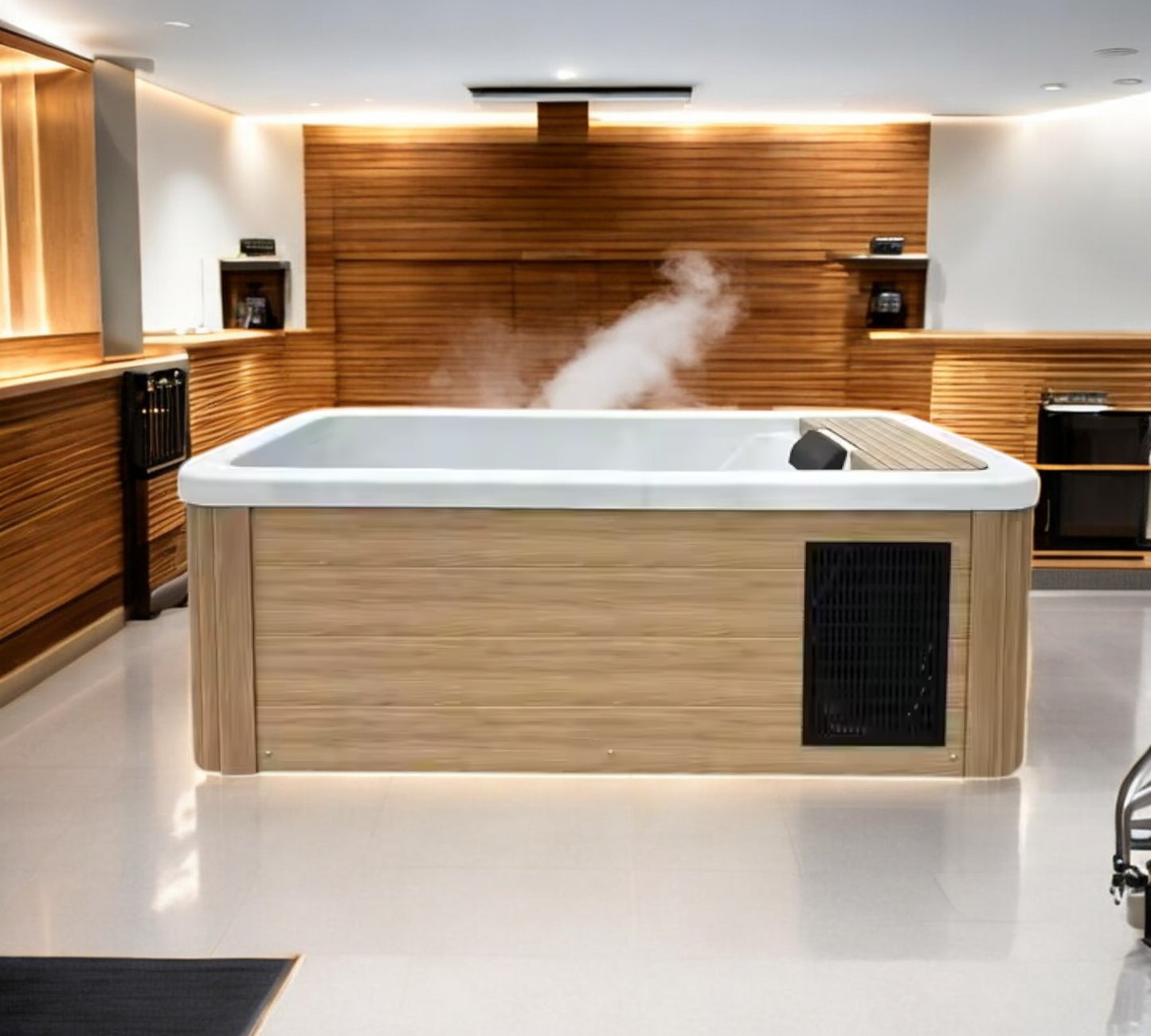 All In One Cold Plunge with wood grain style finish